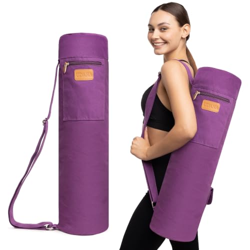 Large Canvas Yoga Mat Bag - Full-Zip with 3 Pockets, Purple