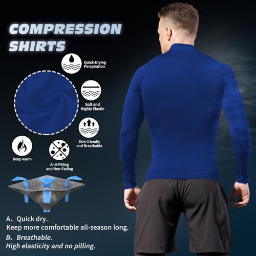 Men's Long Sleeve Compression Workout T-Shirt - Small Blue