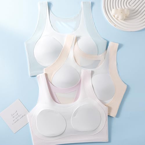 Girls Training Bra - Racerback Seamless Comfort Bra 3pcs, 12-14 Years Color Block
