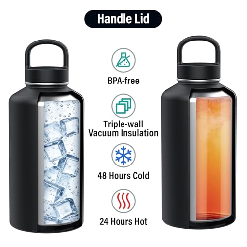 ICEWATER Midnight Black 64 oz Insulated Water Bottle with Filter Straw