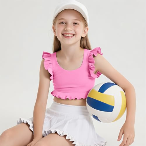 Girls Training Bra Athletic Crop Top for Dance & Yoga - Pink, 11-12 Years