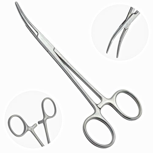 5.5-Inch Stainless Steel Kelly Hemostat Forceps - Curved Silver Clamp