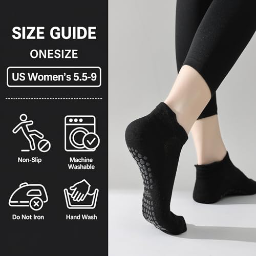 Non-Slip Pilates Socks with Grips for Women - Black, 2 Pack