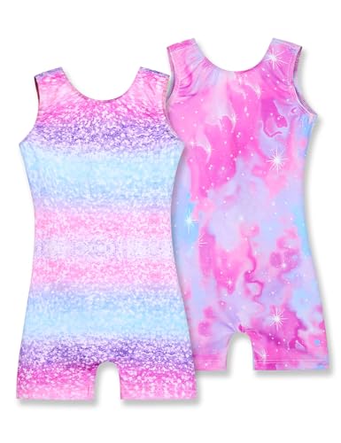 Girls' Sparkly Gymnastics Leotards 2 Pack – Breathable Biketards