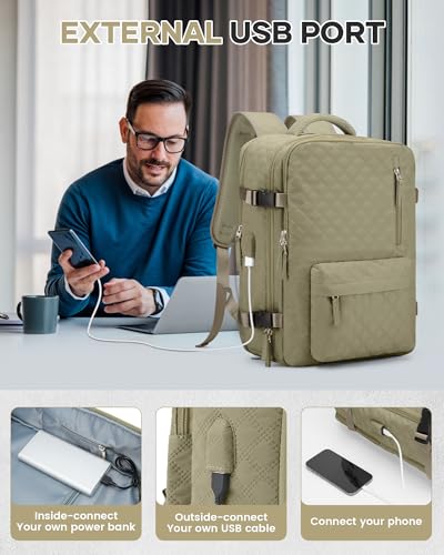 VGCUB Travel Backpack with Vacuum Seal Compression Bags - Khaki