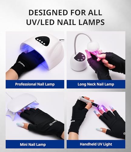 UV Protection Gloves for Gel Manicures - UPF 50+ Breathable Hand Cover - Black