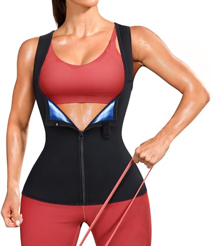 Waist Trainer Sauna Suit for Women - Sweat Vest Trimmer, Large Blue