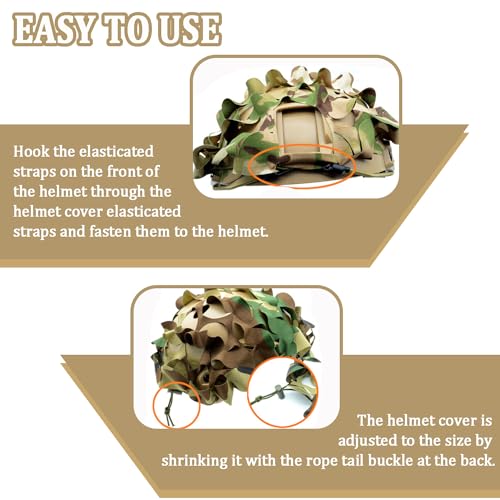 Tactical Helmet Cover - 3D Leaf Camo, Adjustable Fit - Woodland