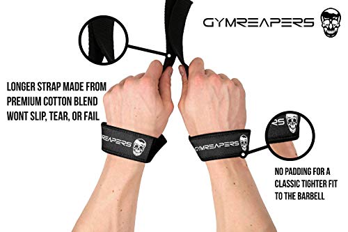 Wrist Straps for Weightlifting - Padded Neoprene, 18" Cotton - Black