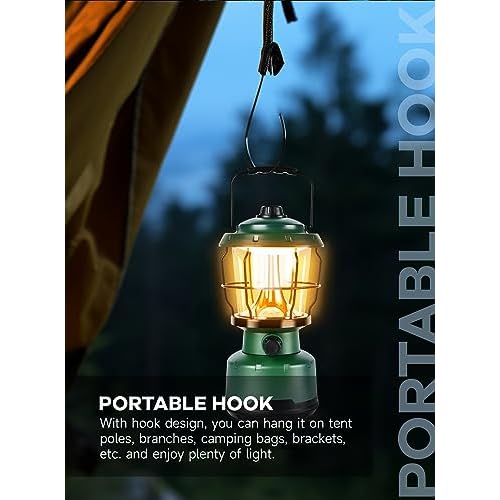 LED Camping Lantern, 2500LM Dimmable Vintage Rechargeable Lantern, Water Resistant Portable Emergency Lights for Camping, Home Power Outage, Hurricane, Hiking