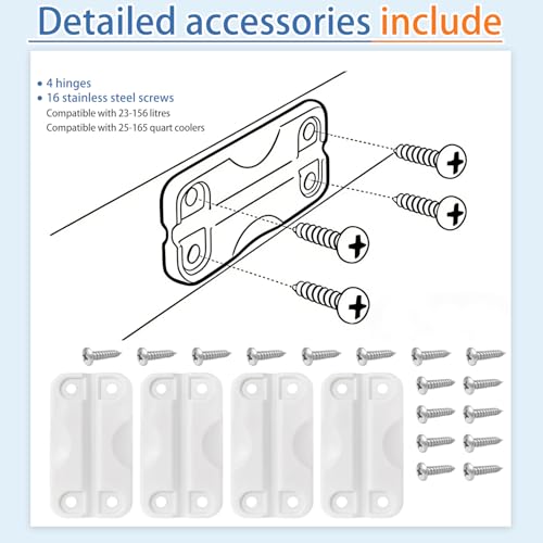 Cooler Hinge Replacement Kit for Igloo 50-165 Qt - White, 4 Pack