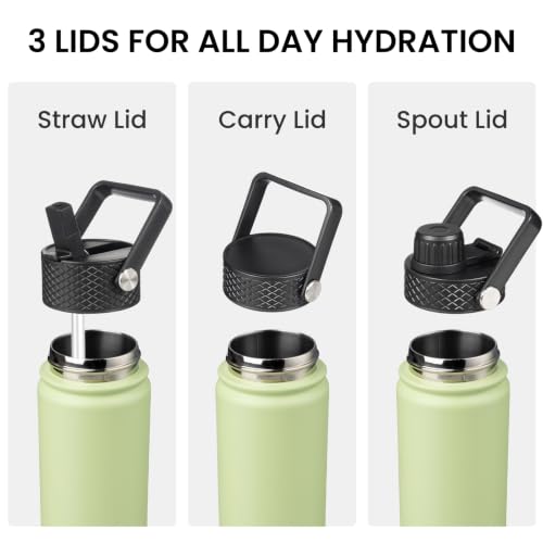 Konokyo 32 oz Macaron Green Insulated Stainless Steel Water Bottle with Straw Lid