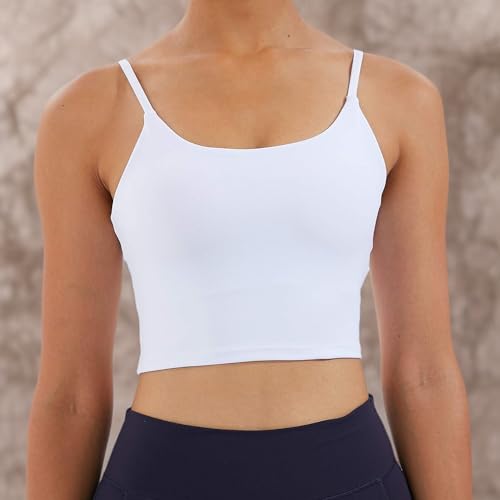 Meslong Women's White Medium Strappy Stretch Longline Sports Bra Yoga Tank Top