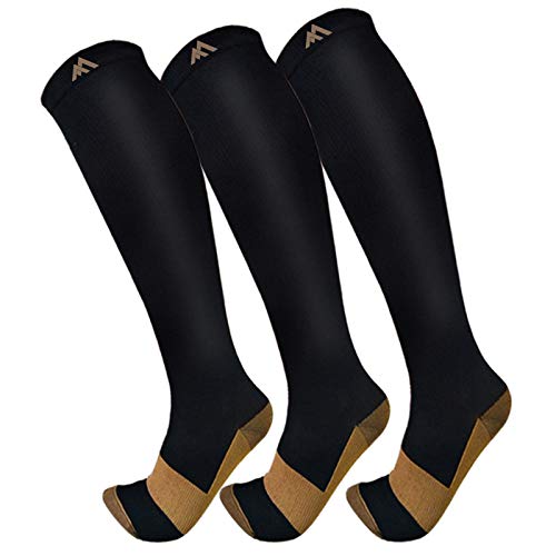 3 Pack Copper Compression Socks for Men & Women - Best for Circulation & Athletic Use