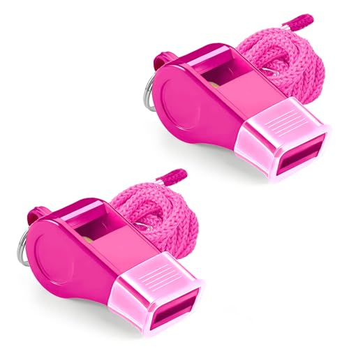 Pink Emergency Whistle with Lanyard - Loud Crisp Sound (2 Pack)