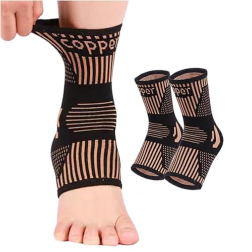 Copper Ankle Brace - X-Large Copper-Black Compression Sleeve Pair for Pain Relief and Recovery