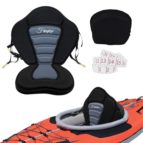 Grey Premium Kayak Seat with Back Support - Thickened, Shockproof, UV-Neo + 600D, Detachable Storage