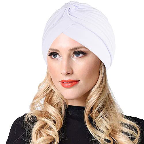 Chemo Cap Turban Headwear - Multi-Function Hair Loss Hat - Medium-Large White