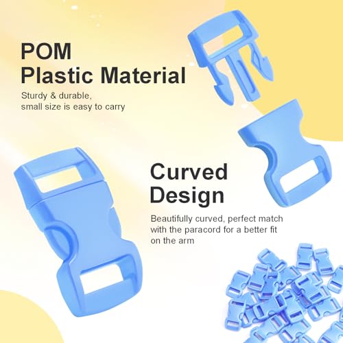 3/8 Inch Curved Side Release Buckles for Paracord Bracelets - 25 Pack Light Blue
