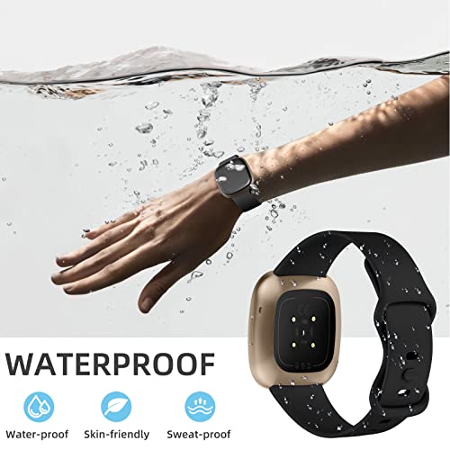 Soft Silicone Sport Bands for Fitbit Versa 3/Sense - Black, Small 5.5"-7.1"