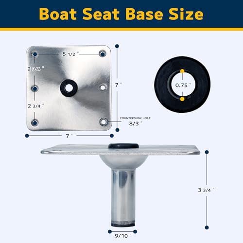 Marinexplore 2 Pack Stainless Steel Boat Seat Base 7x7 inch for 3/4" Pin Post Socket