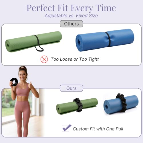 Adjustable Yoga Mat Scrunchie - Black Elastic Mat Strap & Hair Tie