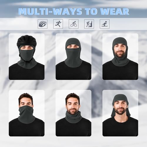 Fleece Balaclava Ski Mask - Windproof Full Face Cover, Black