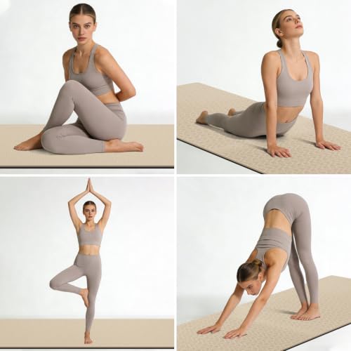 WUWAN TPE Yoga Mat 10mm Thick Non-Slip Exercise Mat with Carry Strap, 76x27.6in