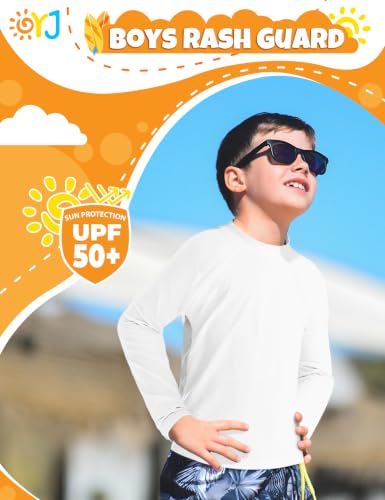 OYJ Toddler Boys White Long Sleeve Rash Guard Swim Shirt UPF 50 SPF 4T