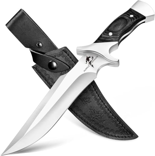Purple Dragon 5.8 Inch Camping Fixed Blade Knife with Sheath - Full Tang 440C Steel, Redwood Handle, Outdoor Gear