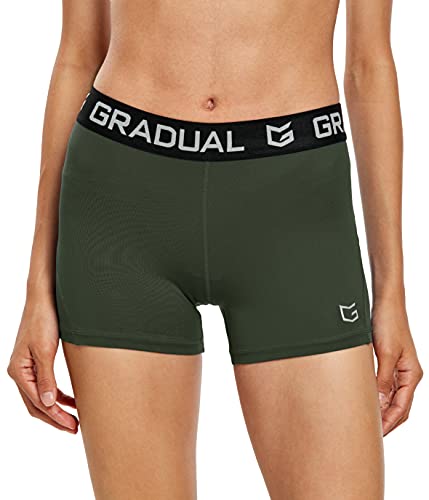 Women's Compression Volleyball Shorts - 3"/7" - Medium Olive Green