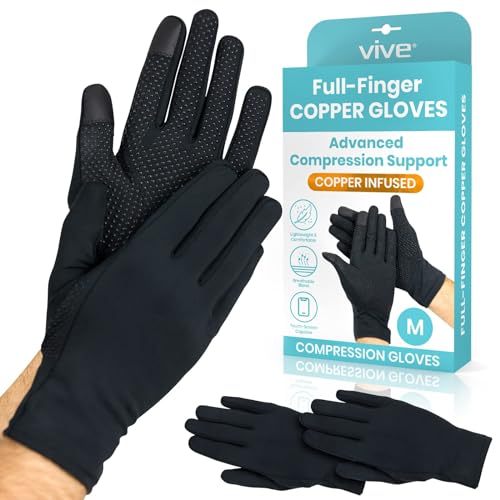Vive Copper Arthritis Gloves Medium Black Full Finger Compression Support