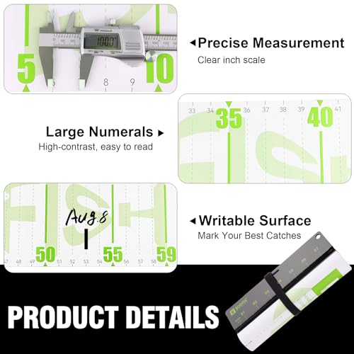 Booms Fishing 59” Green Ruler with Bump Board - Measuring Tape for Large Fish
