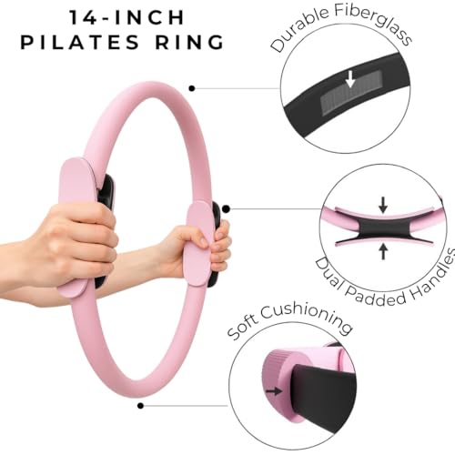 MOAV Rosè Pilates Essentials Kit with 14-Inch Ring, Mini Ball, Resistance Bands & Pump