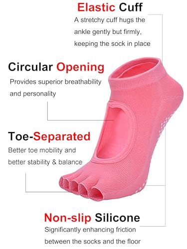 Toeless Pilates Socks with Grips for Women - 2 Pairs Black & Rose