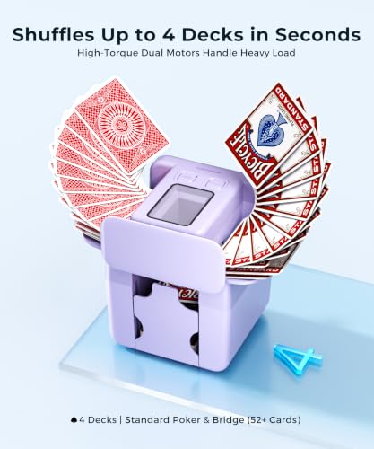 ColorsMoon Purple Automatic 4-Deck Card Shuffler USB-C Rechargeable