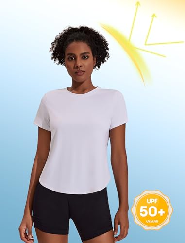 UPF 50+ Short Sleeve Athletic Workout Top - Large, White