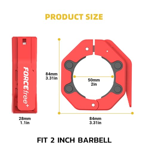 Forcefree+ No-Mag Red Quick Release Barbell Collars – Slim, Secure Fit for 2-Inch Olympic Bars