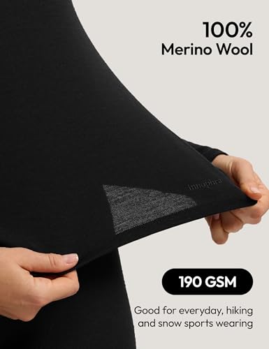 Innophra Medium Black Merino Wool Base Layer Shirt - Men’s Thermal Top
