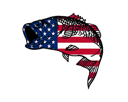 Bass Fishing USA Flag Vinyl Decal - 3x3 Inch Patriotic Bumper Sticker