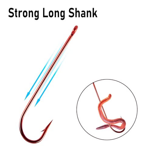 Aberdeen Fishing Hooks - 100 Pack Extra Long Shank Red Nickel #6