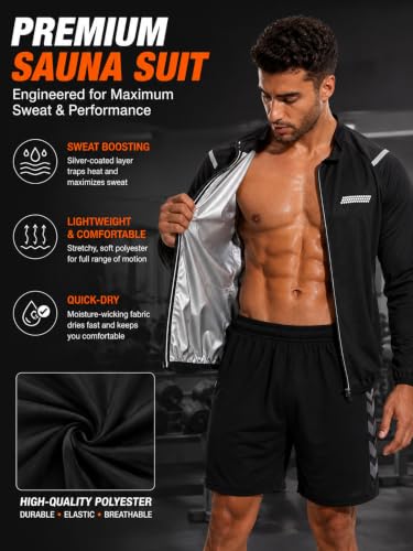 Men's Sauna Jacket Long Sleeve Sweatshirt for Workout & Fitness