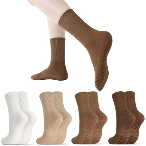 4 Pairs Non-Slip Yoga & Pilates Grippy Socks - Neutral Tones