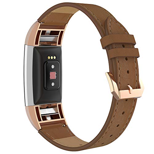 Simpeak Brown Leather Band for Fitbit Charge 2 – Replacement Wriststrap