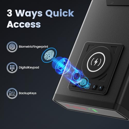 Biometric Gun Safe with Wireless Charging & Alarm Clock - Black