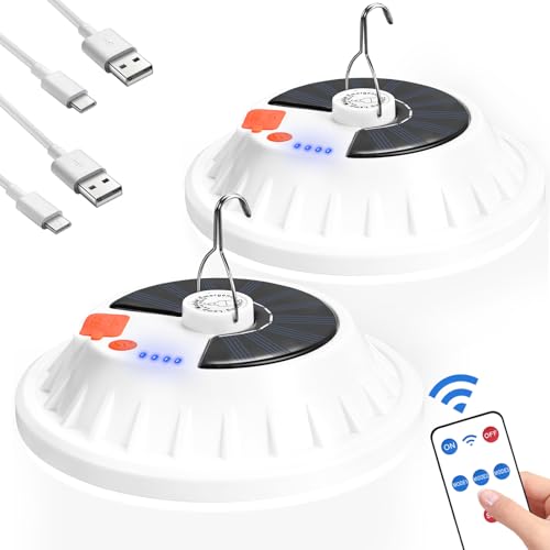 2 Pack Solar Camping Lantern with Remote 4000LM Rechargeable Hanging Light Portable LED Camping Lights IPX4 Waterproof Tent Lights Solar Lanterns for Power Outages, Emergency, Hurricane