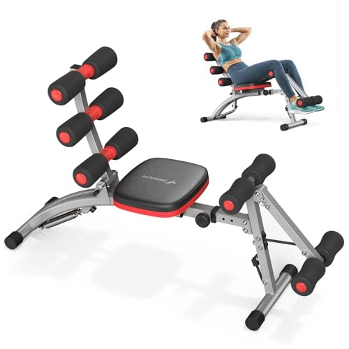 Adjustable Ab Trainer - Multi-Functional Core Workout Bench - Black Red