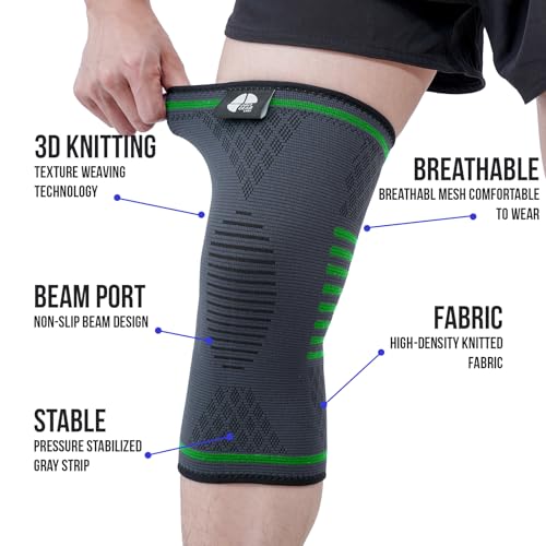 Pro Gear Labs Knee Compression Sleeves 2-Pack – Unisex Knee Braces for Running, Arthritis & Pain Relief (XXXL/Green)