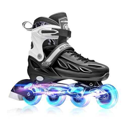 METROLLER Adjustable Inline Skates for Kids & Adults, Black, Size Large (4-7 US)