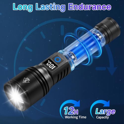 Ruboliy 4Pack Rechargeable LED Flashlights – High Lumens, LCD Power Display, 5 Modes, Type-C, Tactical Handheld